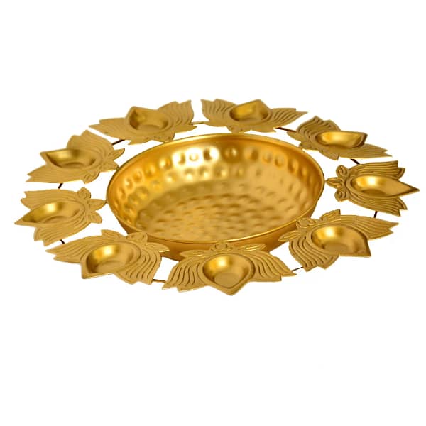 Metal Urli with Lotus Diya Holders - W-107-A